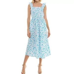 Draper James White and Blue Floral Ruffle Dress
